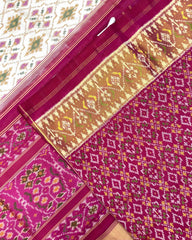 Pink & Off White Panchanda Patola Saree - SindhoiPatolaArt