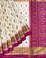Pink & Off White Panchanda Patola Saree - SindhoiPatolaArt