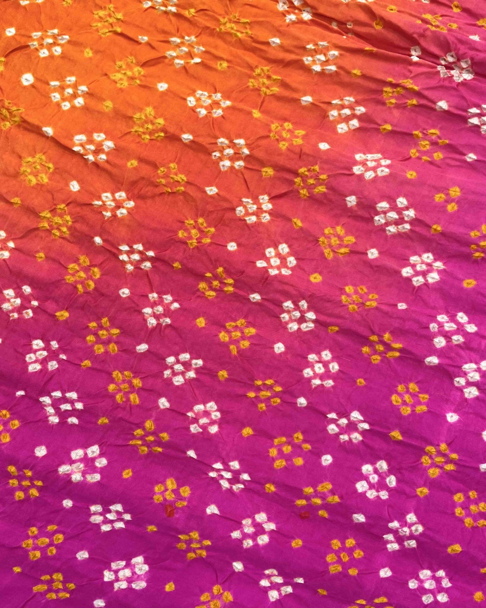 Pink & Orage Gajji Silk Bandhani Saree - SindhoiPatolaArt