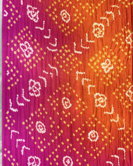 Pink & Orage Shaded Gajji Silk Bandhani Saree - SindhoiPatolaArt