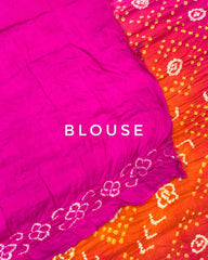 Pink & Orage Shaded Gajji Silk Bandhani Saree - SindhoiPatolaArt