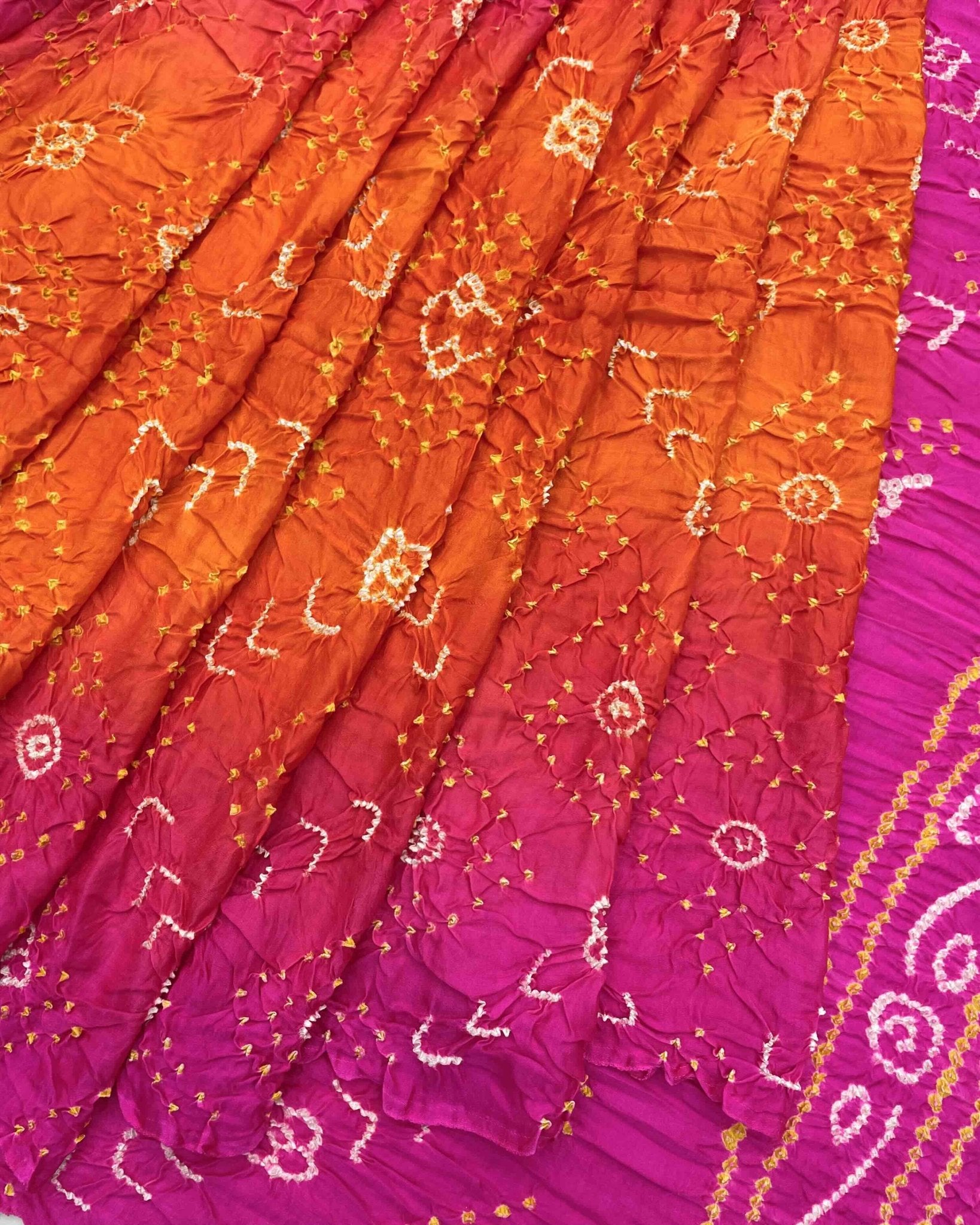 Pink & Orage Shaded Gajji Silk Bandhani Saree - SindhoiPatolaArt