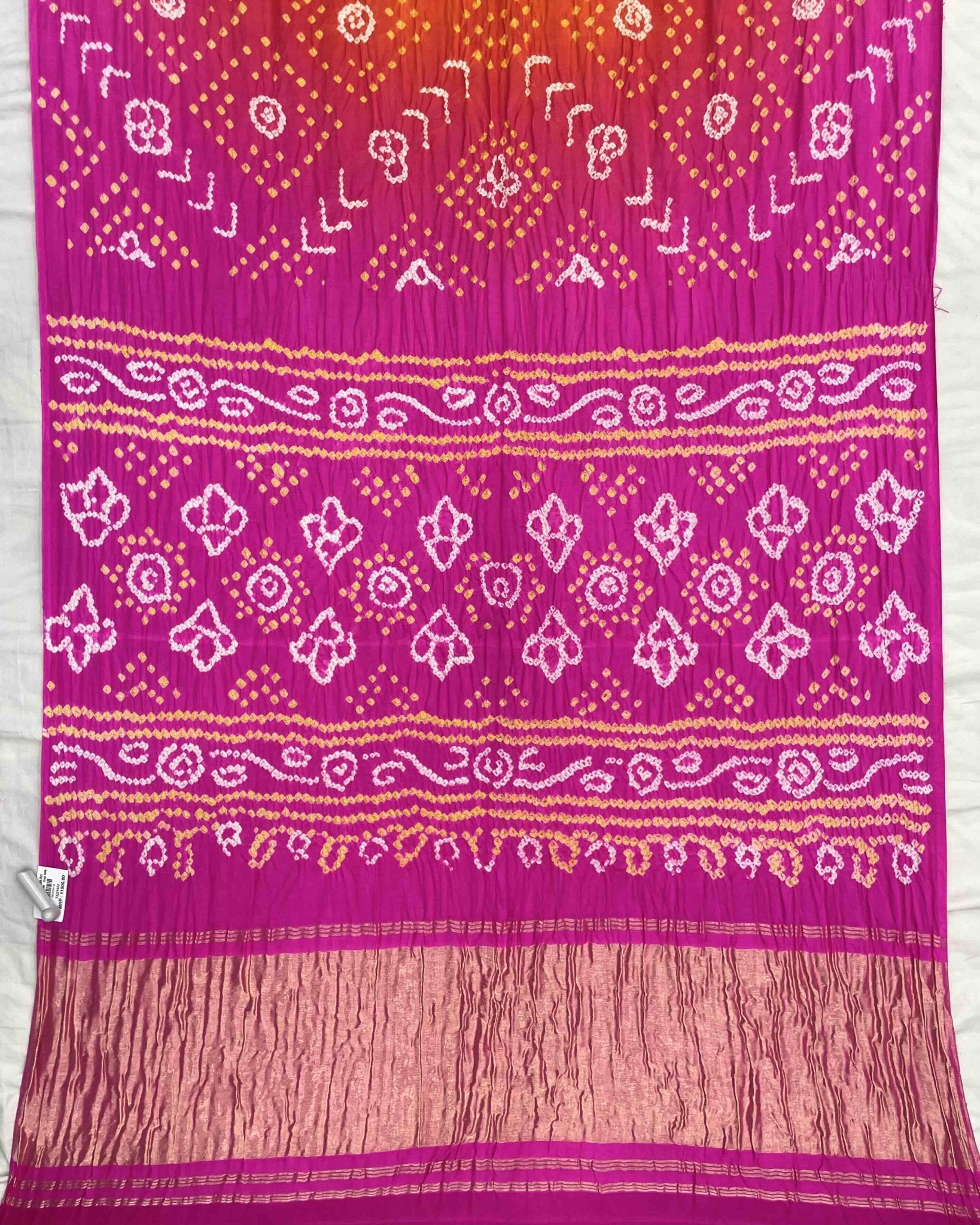 Pink & Orage Shaded Gajji Silk Bandhani Saree - SindhoiPatolaArt
