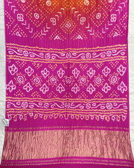 Pink & Orage Shaded Gajji Silk Bandhani Saree - SindhoiPatolaArt