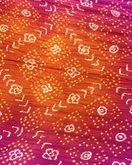 Pink & Orage Shaded Gajji Silk Bandhani Saree - SindhoiPatolaArt