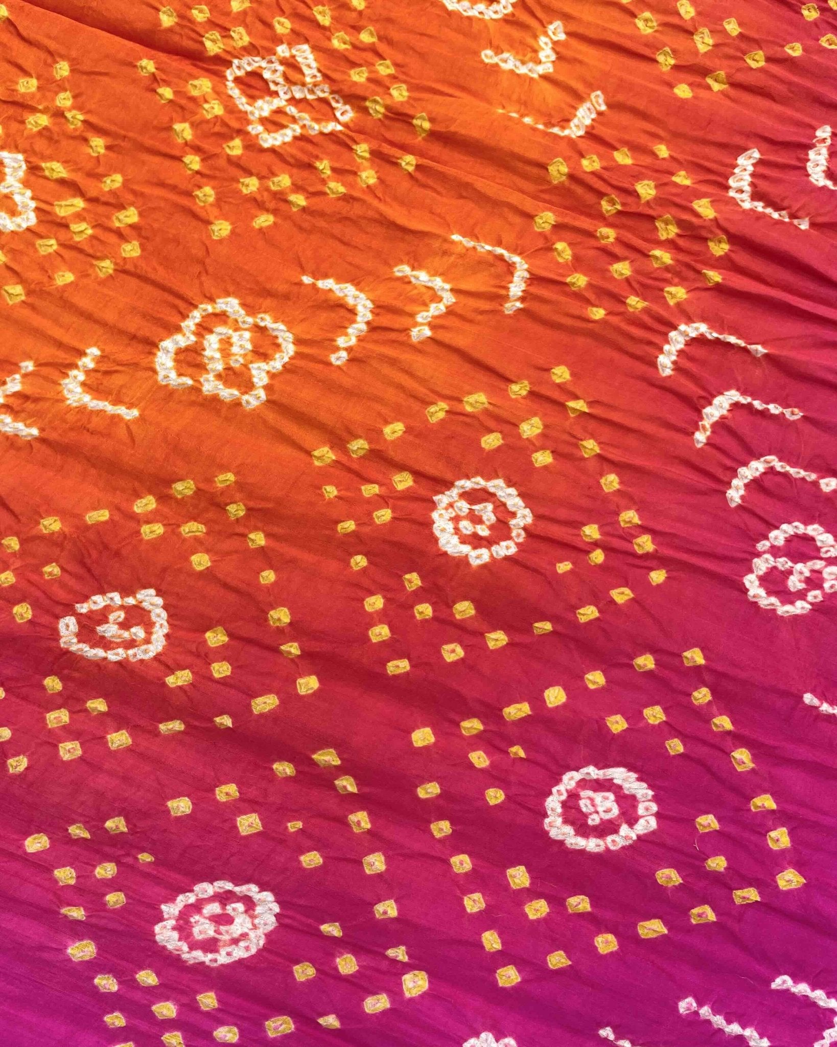 Pink & Orage Shaded Gajji Silk Bandhani Saree - SindhoiPatolaArt