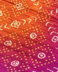 Pink & Orage Shaded Gajji Silk Bandhani Saree - SindhoiPatolaArt