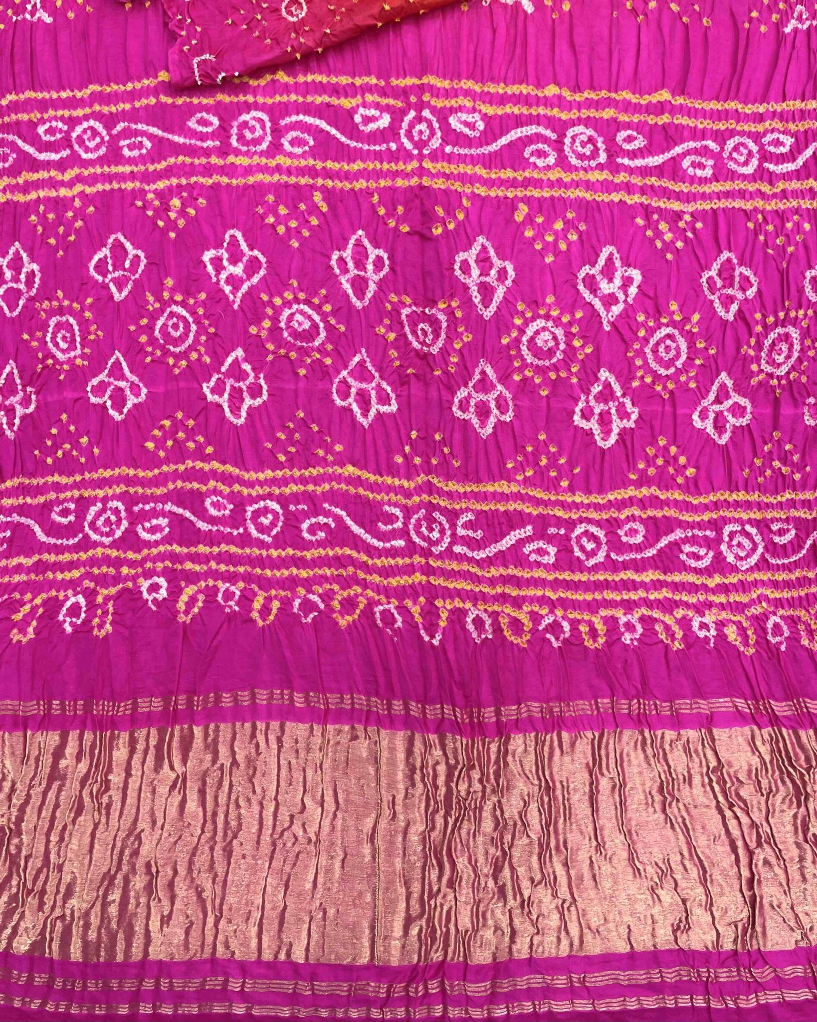 Pink & Orage Shaded Gajji Silk Bandhani Saree - SindhoiPatolaArt