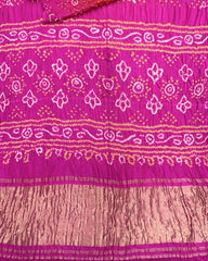 Pink & Orage Shaded Gajji Silk Bandhani Saree - SindhoiPatolaArt
