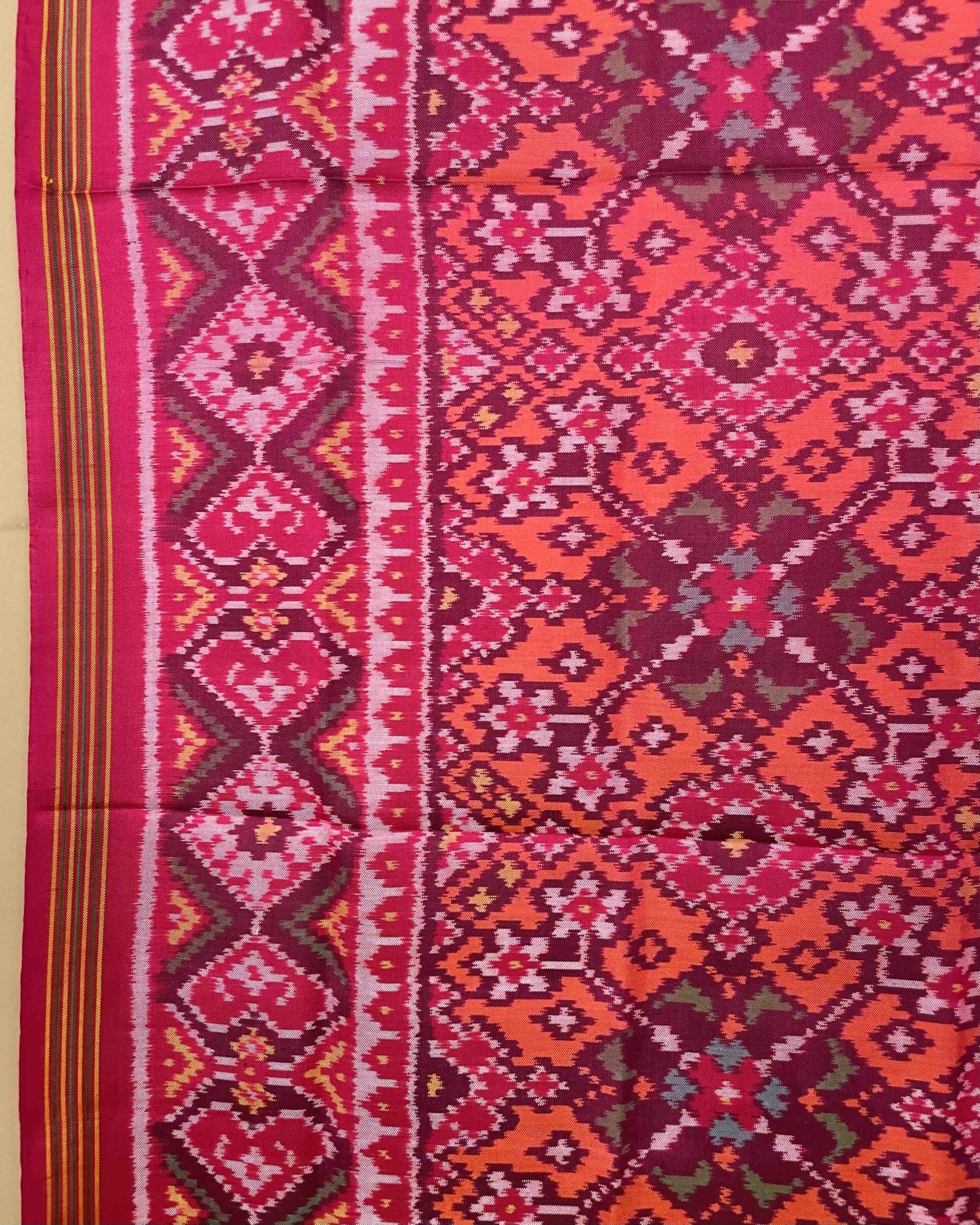 Pink & Orange Navratan Patola Dupatta - SindhoiPatolaArt
