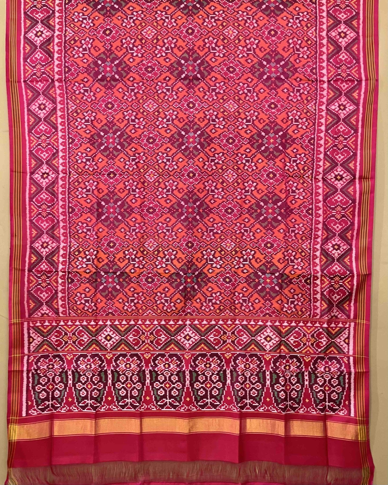 Pink & Orange Navratan Patola Dupatta - SindhoiPatolaArt