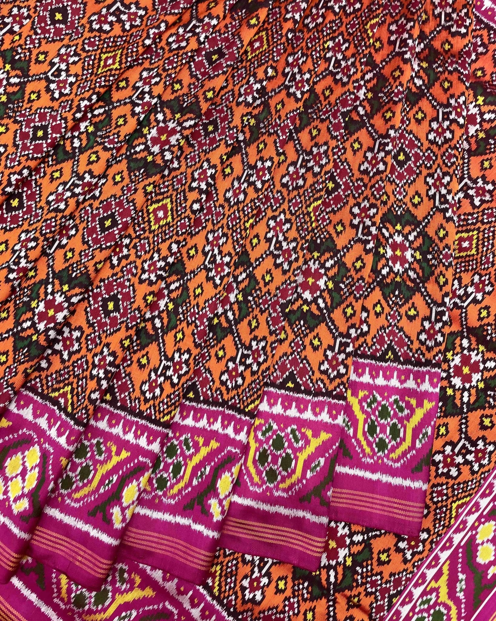Pink & Orange Navratan Twill Patola Saree - SindhoiPatolaArt