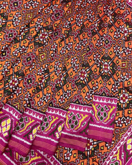 Pink & Orange Navratan Twill Patola Saree - SindhoiPatolaArt
