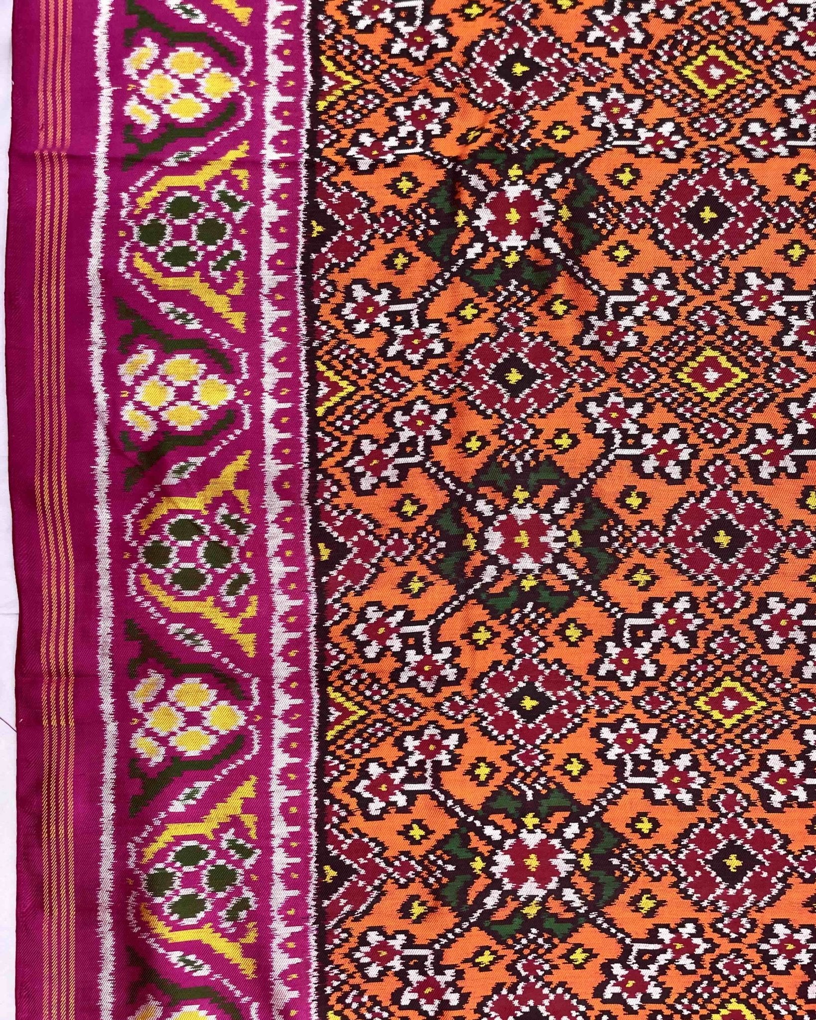 Pink & Orange Navratan Twill Patola Saree - SindhoiPatolaArt