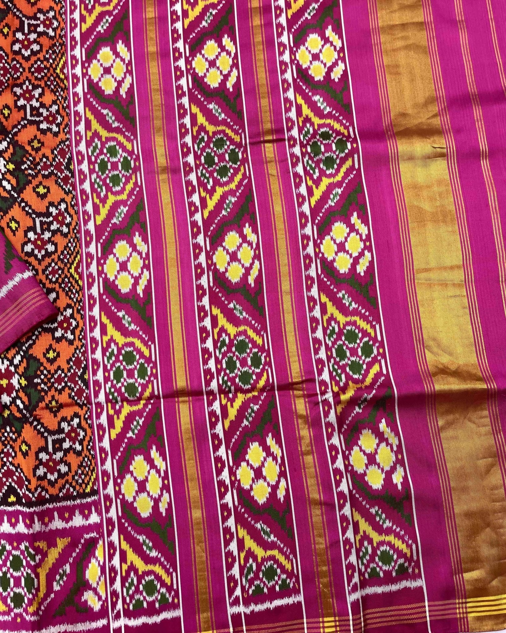 Pink & Orange Navratan Twill Patola Saree - SindhoiPatolaArt