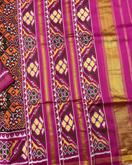Pink & Orange Navratan Twill Patola Saree - SindhoiPatolaArt