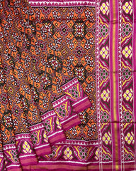 Pink & Orange Navratan Twill Patola Saree - SindhoiPatolaArt