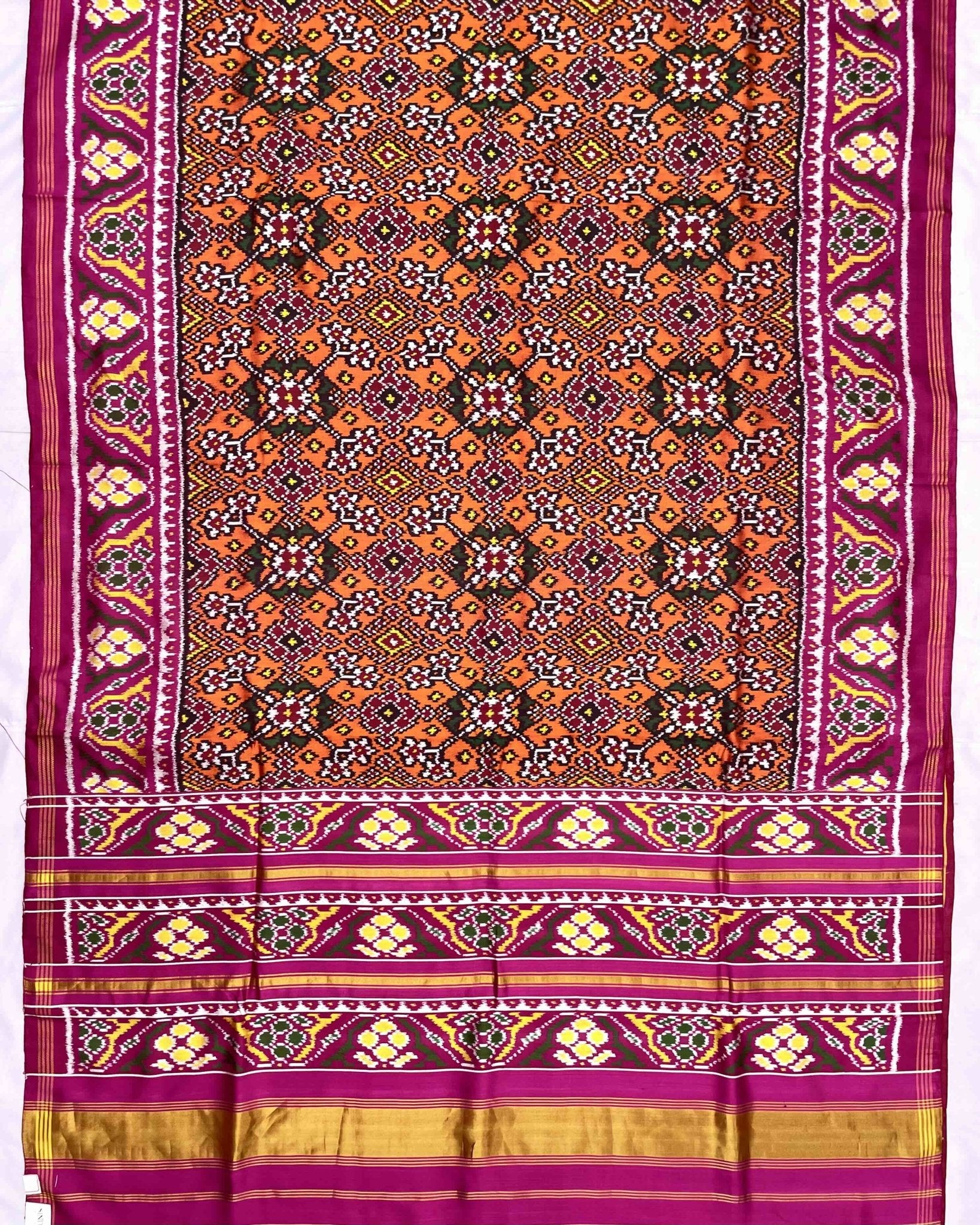 Pink & Orange Navratan Twill Patola Saree - SindhoiPatolaArt