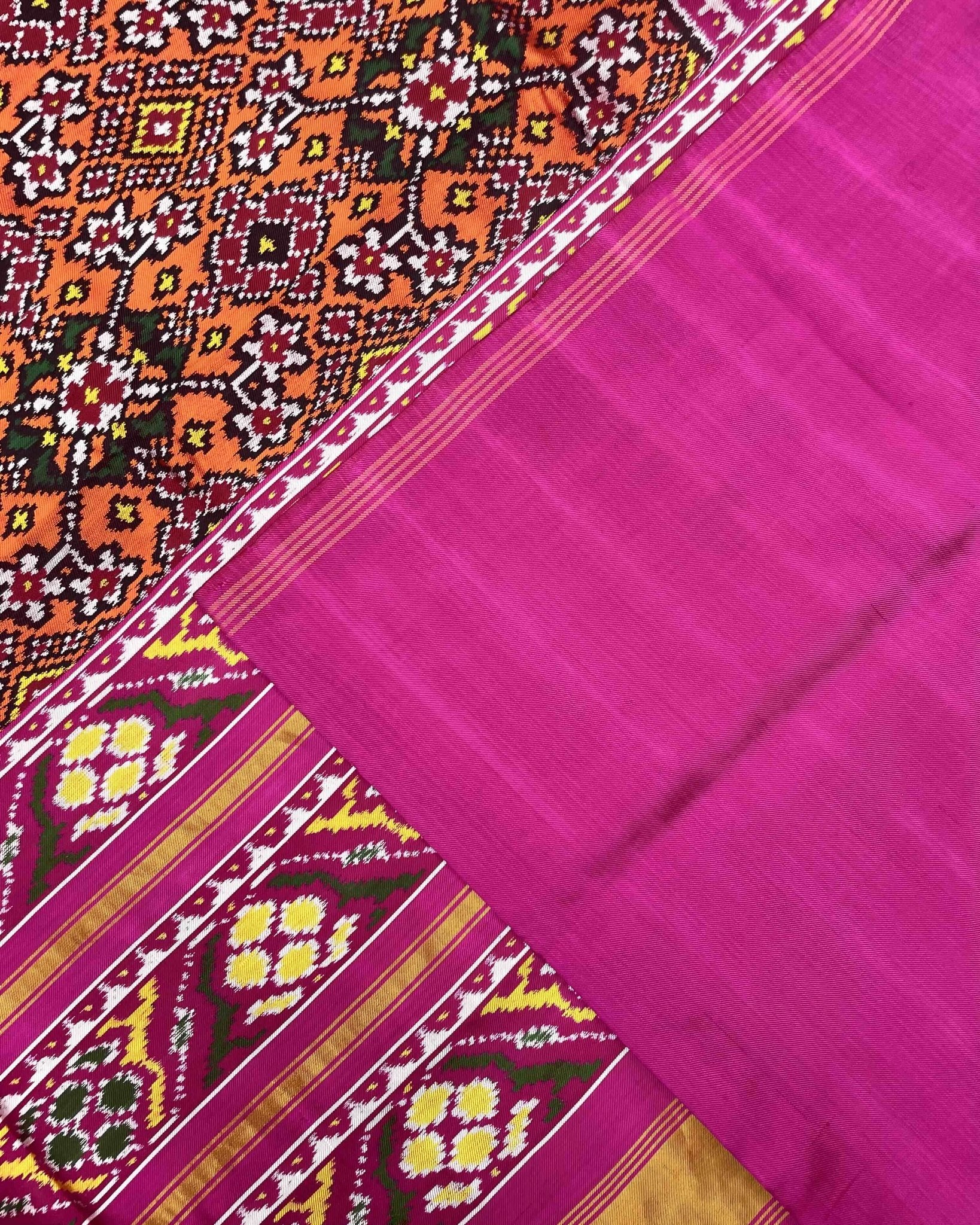 Pink & Orange Navratan Twill Patola Saree - SindhoiPatolaArt