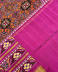 Pink & Orange Navratan Twill Patola Saree - SindhoiPatolaArt