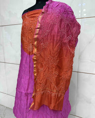 Pink & Orange Shaded Chanderi Silk Bandhani Dress Material - SindhoiPatolaArt