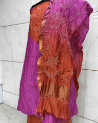 Pink & Orange Shaded Chanderi Silk Bandhani Dress Material - SindhoiPatolaArt