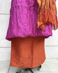 Pink & Orange Shaded Chanderi Silk Bandhani Dress Material - SindhoiPatolaArt