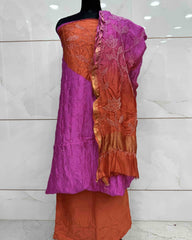 Pink & Orange Shaded Chanderi Silk Bandhani Dress Material - SindhoiPatolaArt