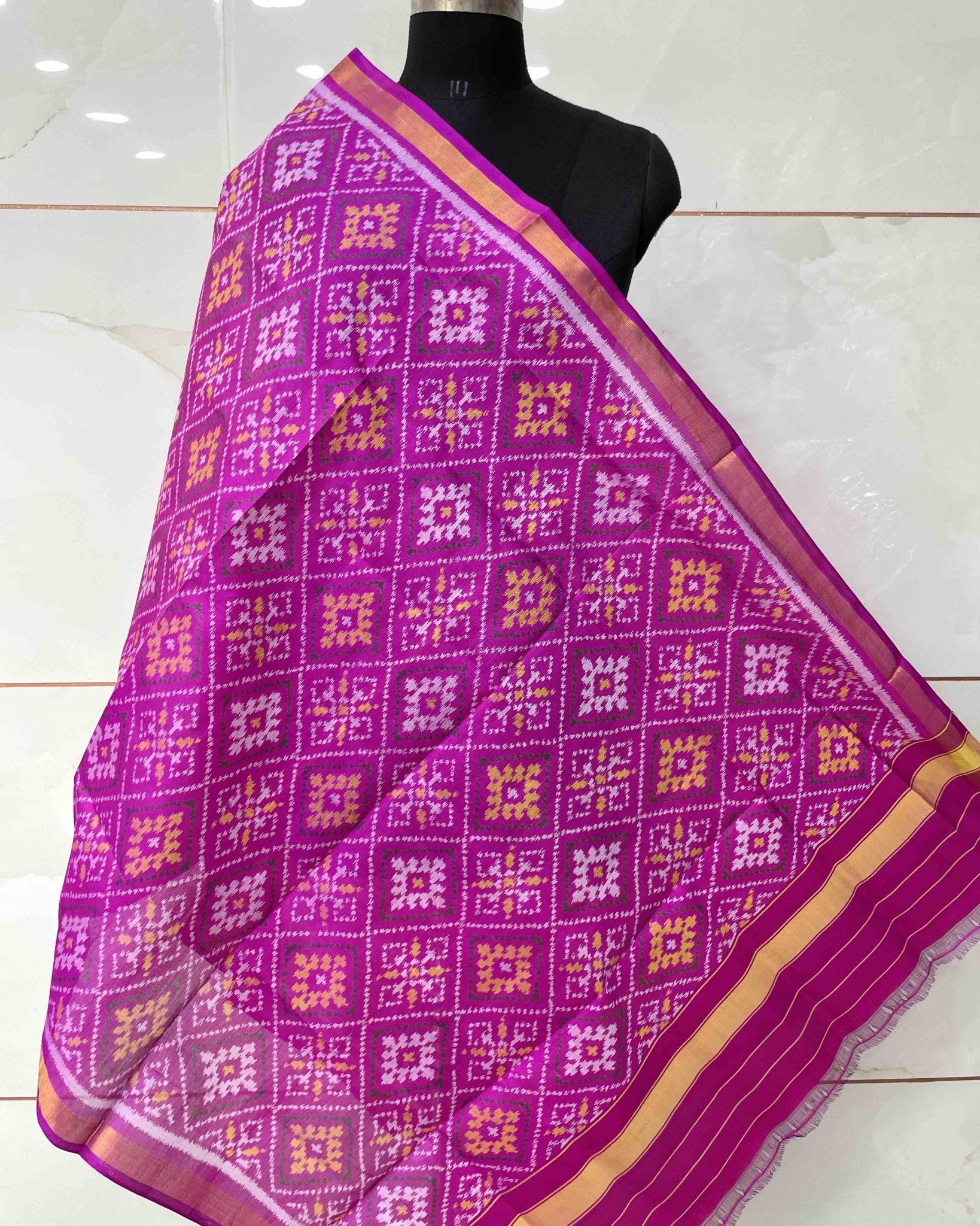 Pink Panchanda Designer Patola Dupatta - SindhoiPatolaArt
