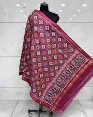 Pink Panchanda Double Ikat Patola Dupatta - SindhoiPatolaArt