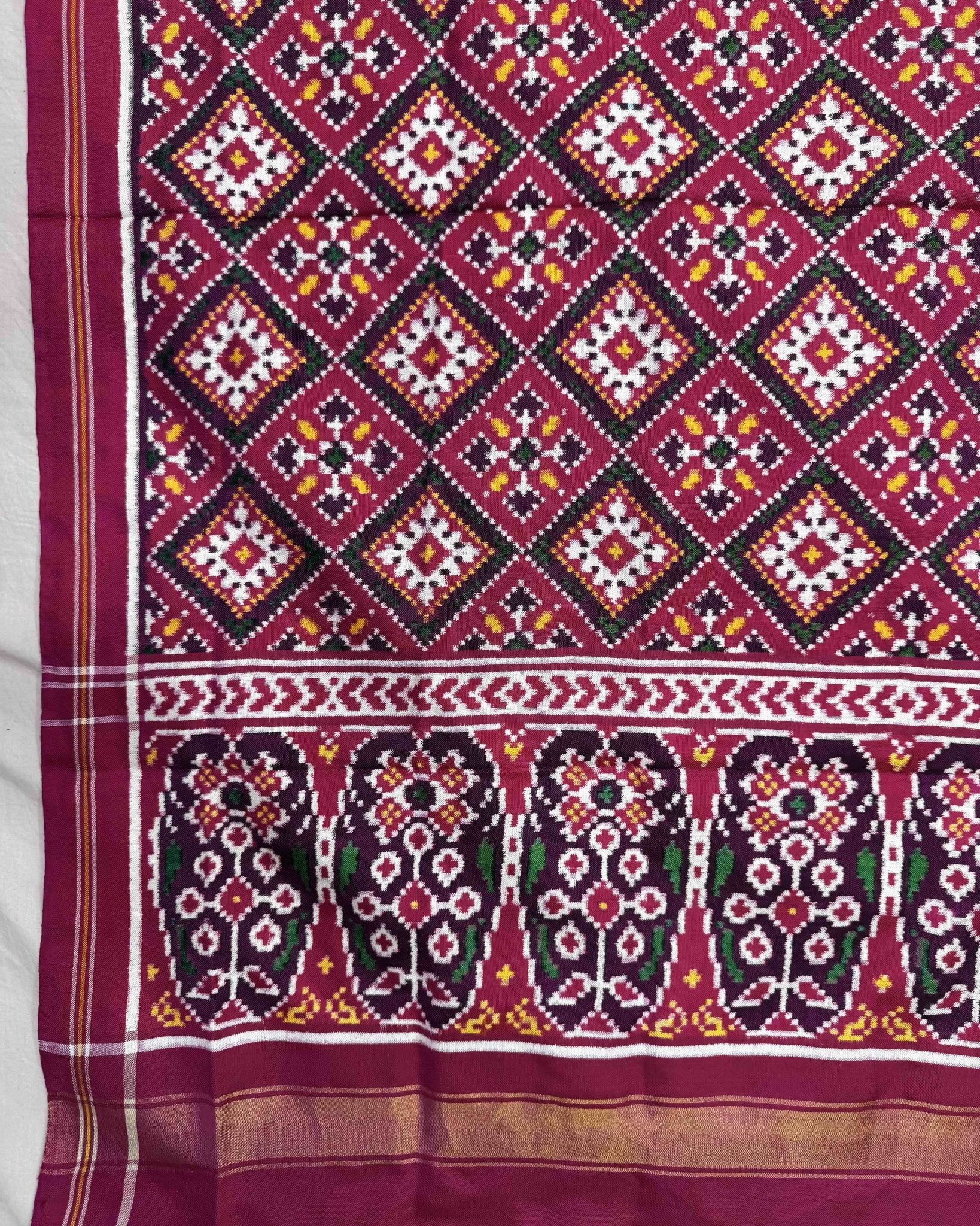 Pink Panchanda Double Ikat Patola Dupatta - SindhoiPatolaArt