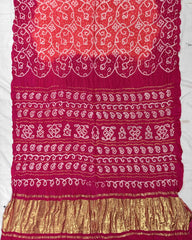 Pink & Peach Gajji Silk Bandhani Saree - SindhoiPatolaArt