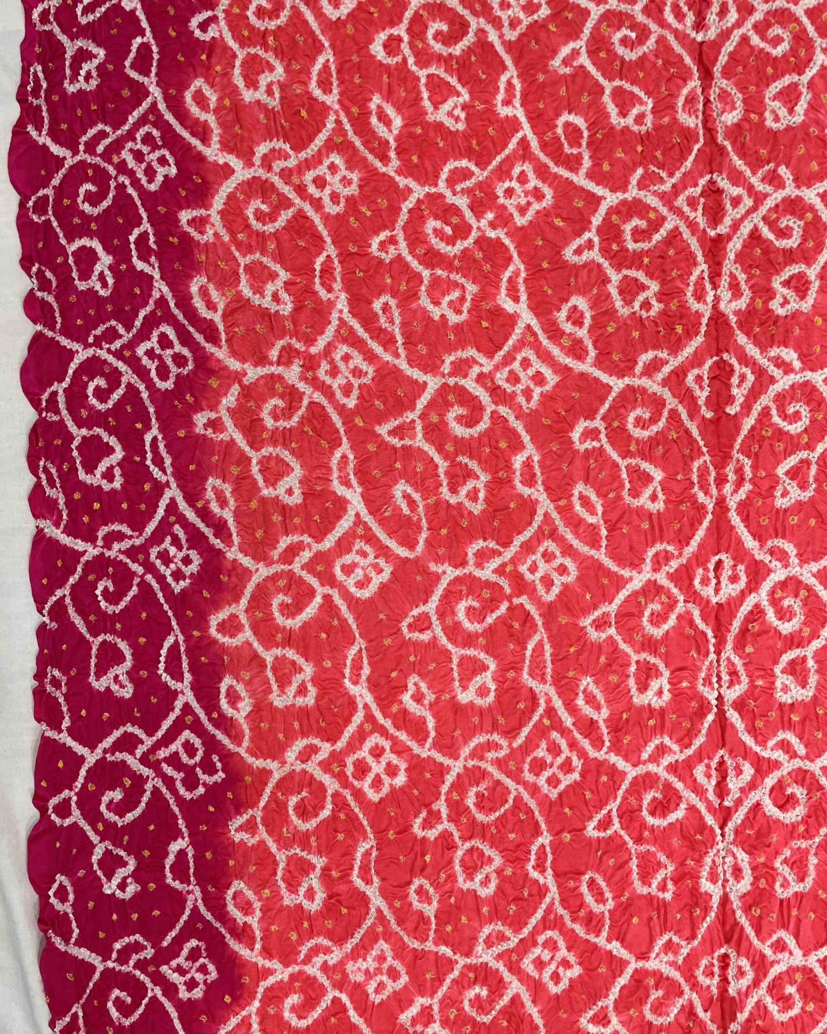 Pink & Peach Gajji Silk Bandhani Saree - SindhoiPatolaArt