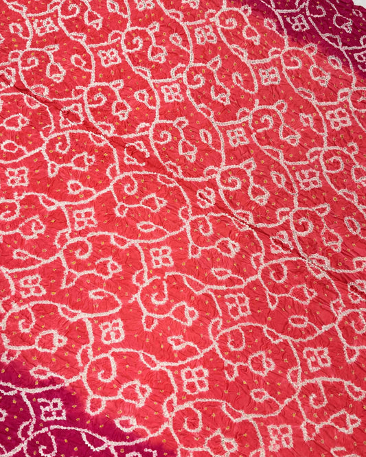 Pink & Peach Gajji Silk Bandhani Saree - SindhoiPatolaArt