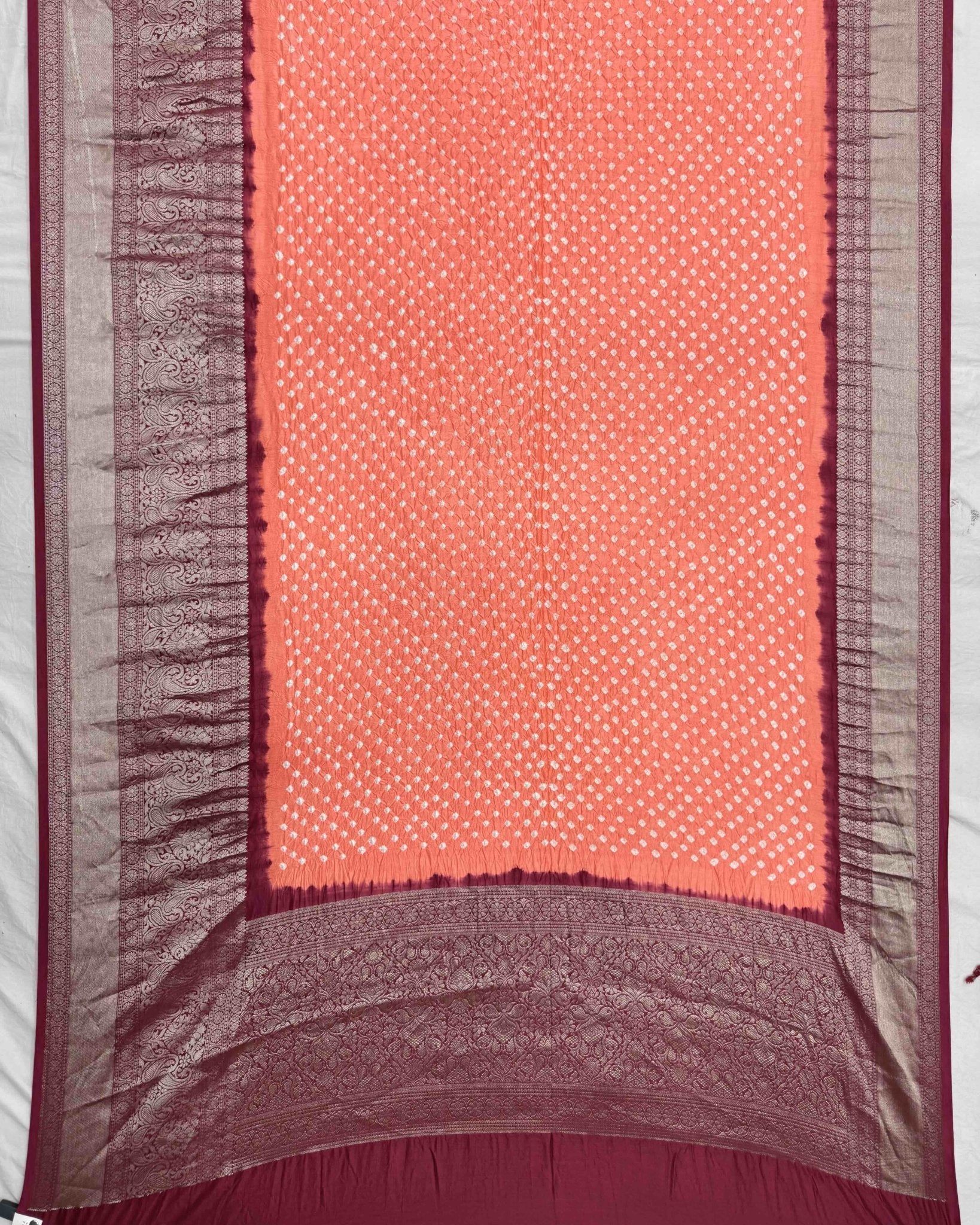 Pink & Peach Kanchipuram Bandhani Dupatta - SindhoiPatolaArt
