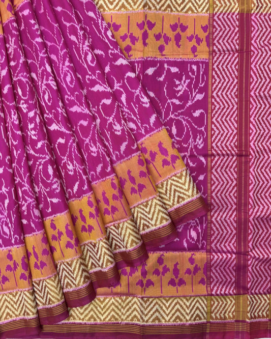 Pink & Peach Leaves Patola Saree - SindhoiPatolaArt