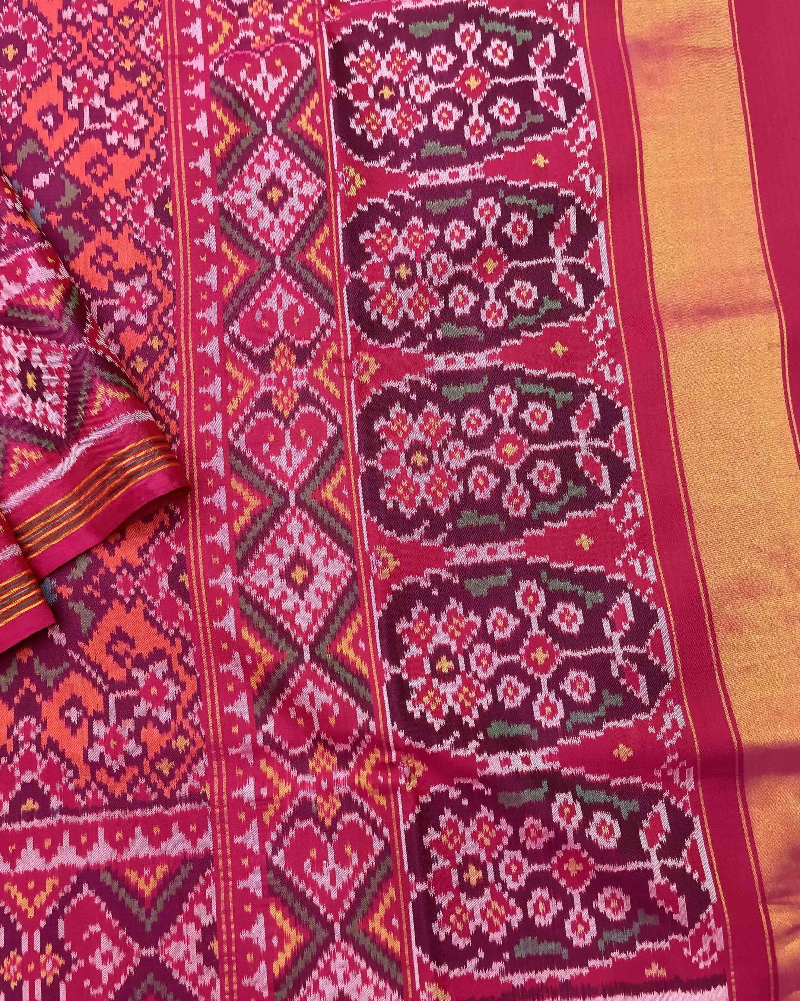 Pink & Peach Navratan Patola Saree - SindhoiPatolaArt