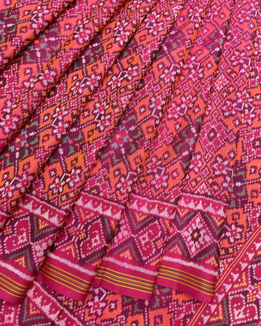 Pink & Peach Navratan Patola Saree - SindhoiPatolaArt