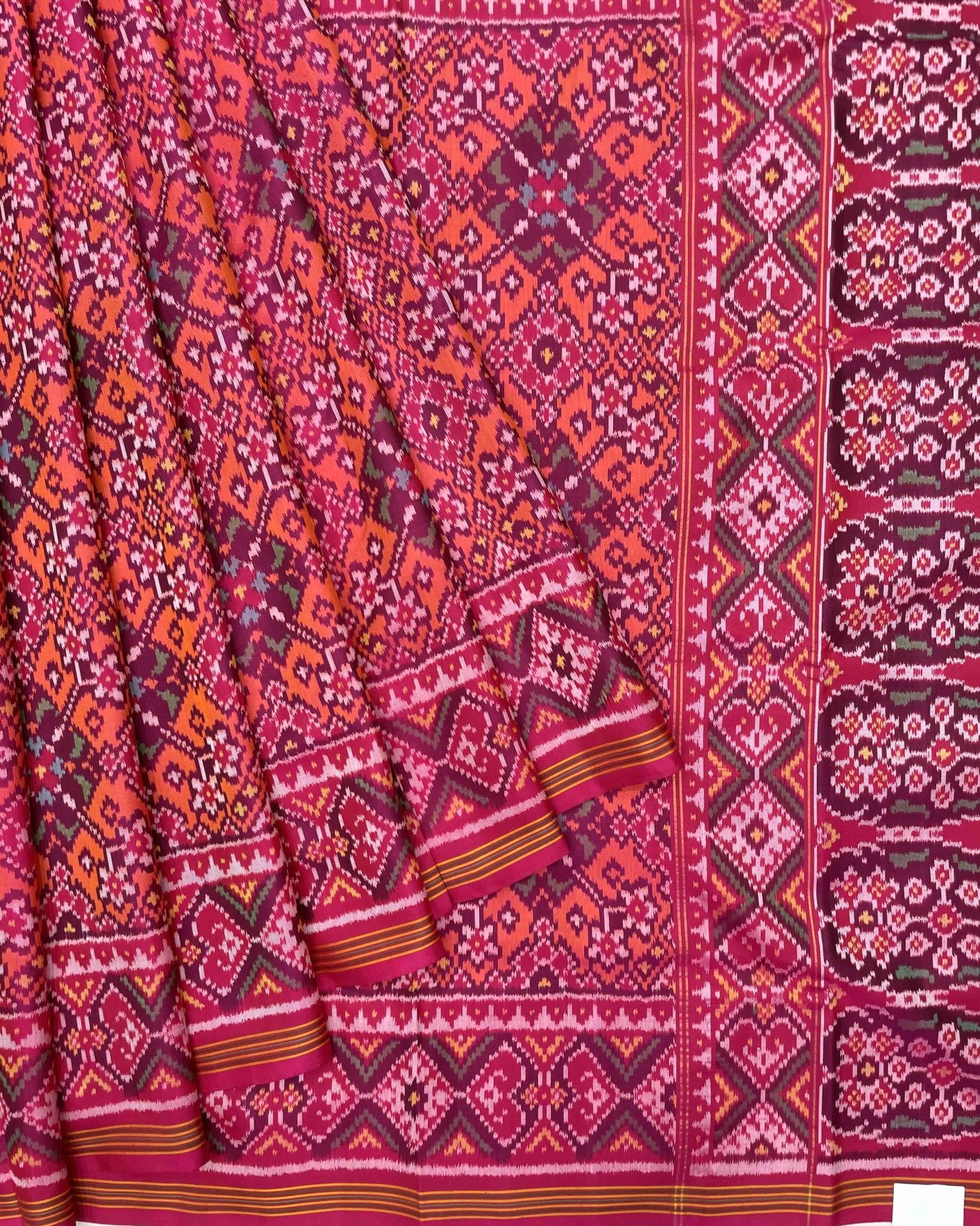 Pink & Peach Navratan Patola Saree - SindhoiPatolaArt