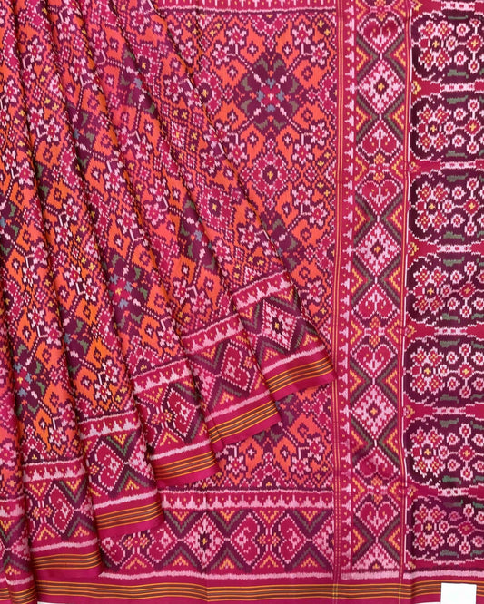 Pink & Peach Navratan Patola Saree - SindhoiPatolaArt