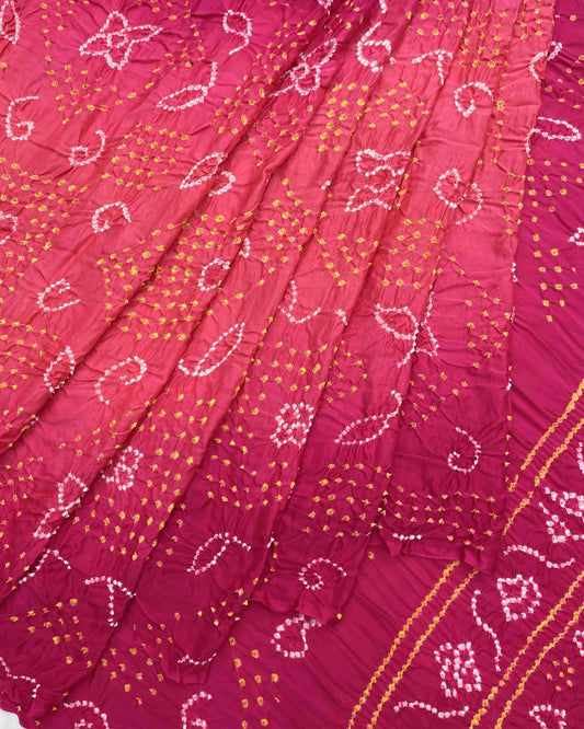 Pink & Peach Shaded Gajji Silk Bandhani Saree - SindhoiPatolaArt