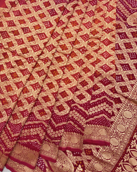 Pink & Peach Shaded Georgette Bandhani Saree - SindhoiPatolaArt