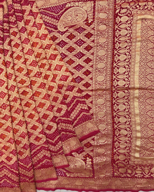 Pink & Peach Shaded Georgette Bandhani Saree - SindhoiPatolaArt