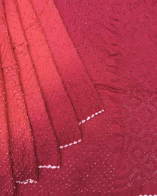 Pink & Peach Shaded Habotai Bandhani Saree - SindhoiPatolaArt