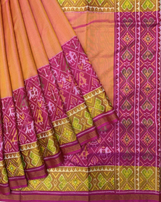 Pink & Peach with Narikunj Scut Border Patola Saree - SindhoiPatolaArt