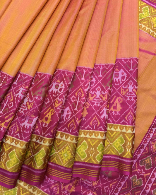 Pink & Peach with Narikunj Scut Border Patola Saree - SindhoiPatolaArt