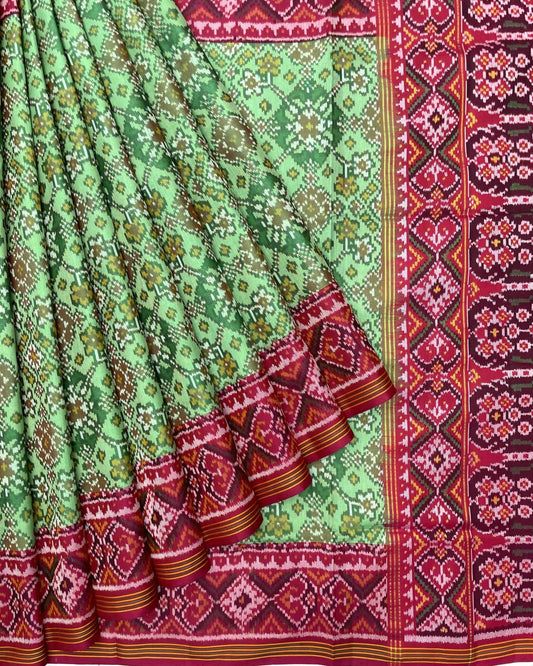 Pink & Pista Green Navratan Patola Saree - SindhoiPatolaArt