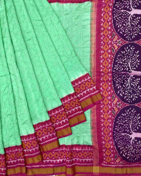 Pink & Pista Green Patola Bandhej - SindhoiPatolaArt