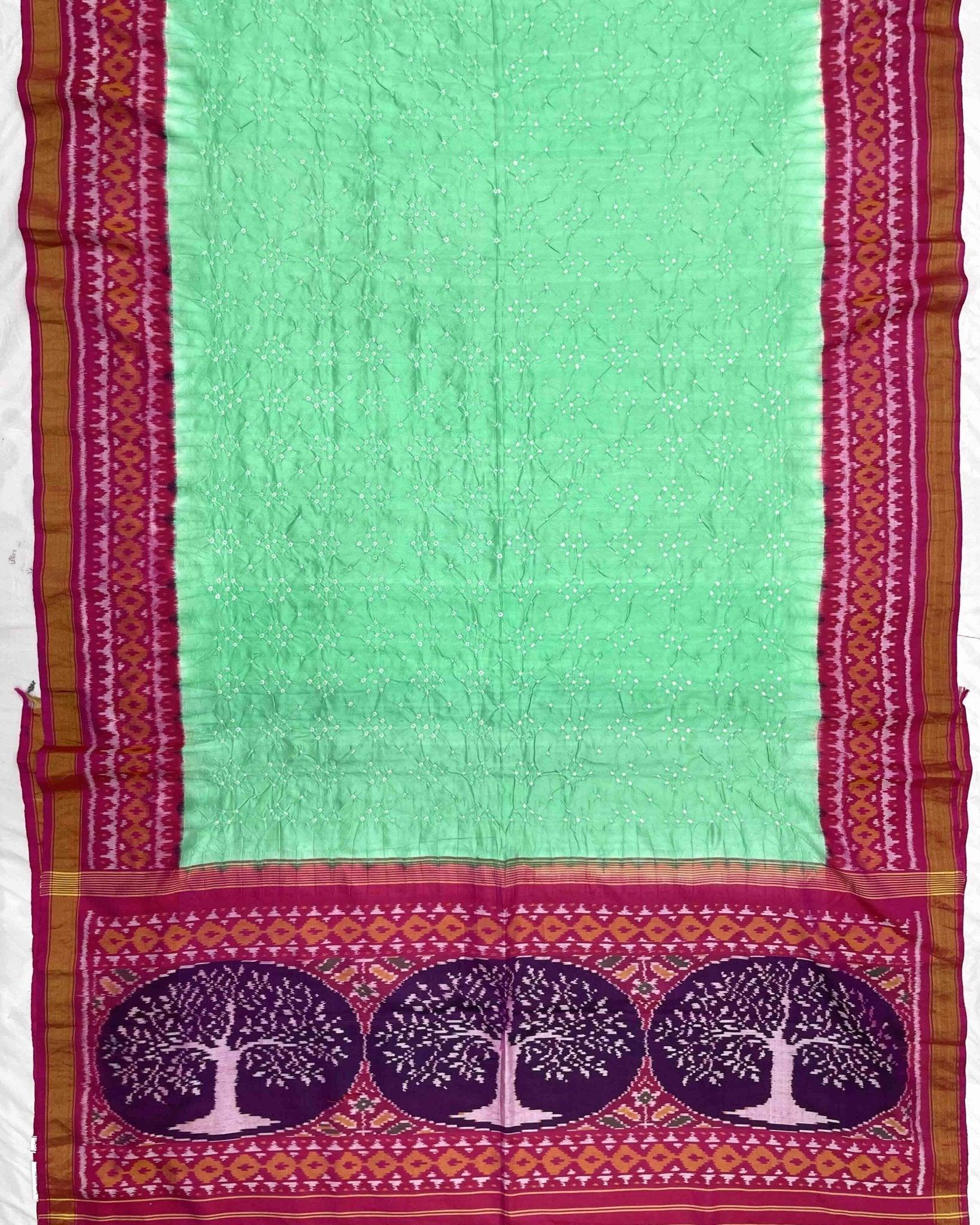 Pink & Pista Green Patola Bandhej - SindhoiPatolaArt