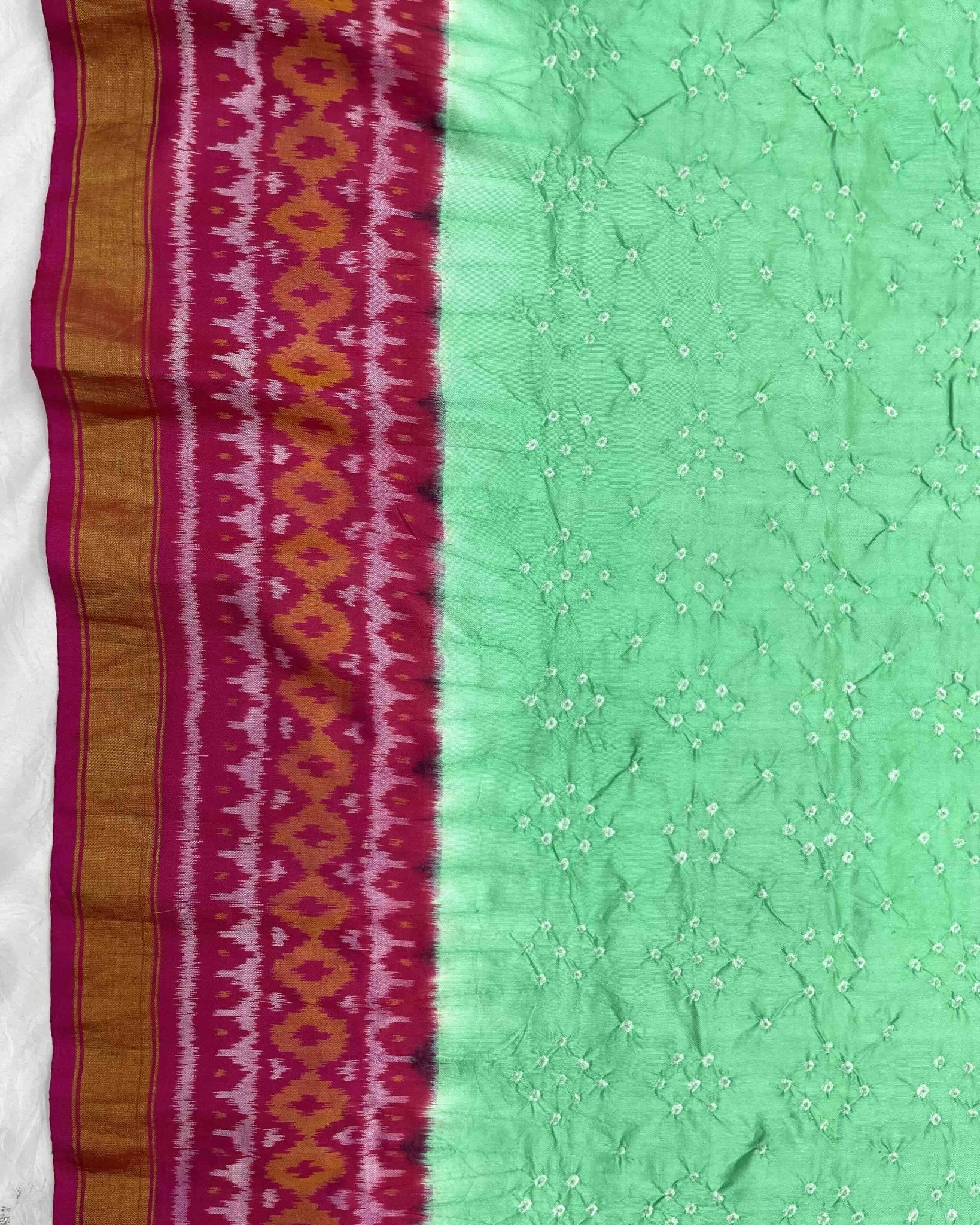 Pink & Pista Green Patola Bandhej - SindhoiPatolaArt